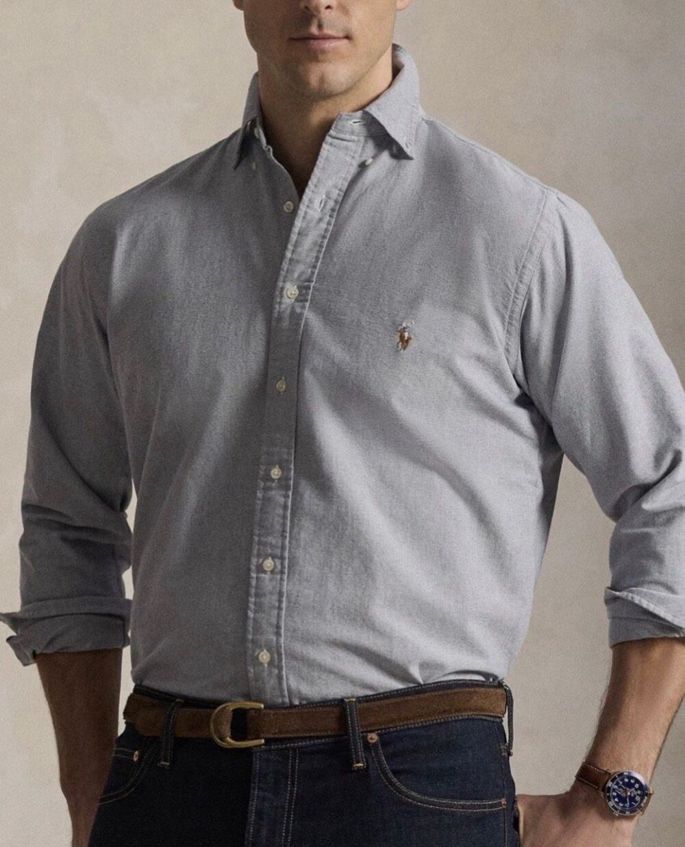Polo Ralph Lauren Classic gray long sleeve button up shirt with multicolored pon
